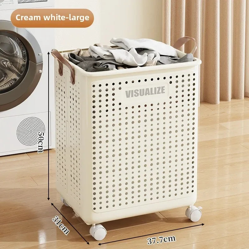 Rolling Laundry Hamper – Large Capacity Collapsible Basket for Bathroom