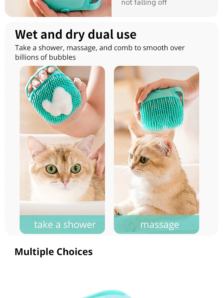 Silicone Pet Bathing Brush – Soft Massage Grooming Tool for Dog and Cat Cleaning