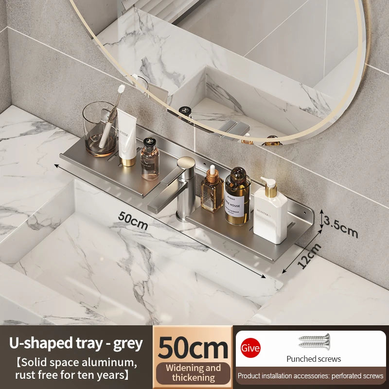 Aluminum Bathroom Wall Shelf – Punch-Free Storage for Kitchen and Toilet
