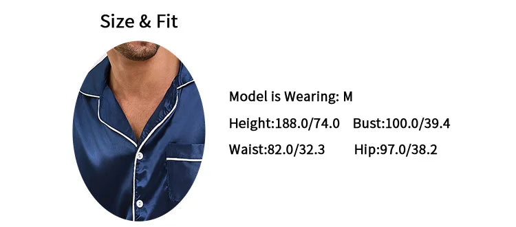 Satin Pajama Set – Short Sleeve Button-Down Sleepwear for Men