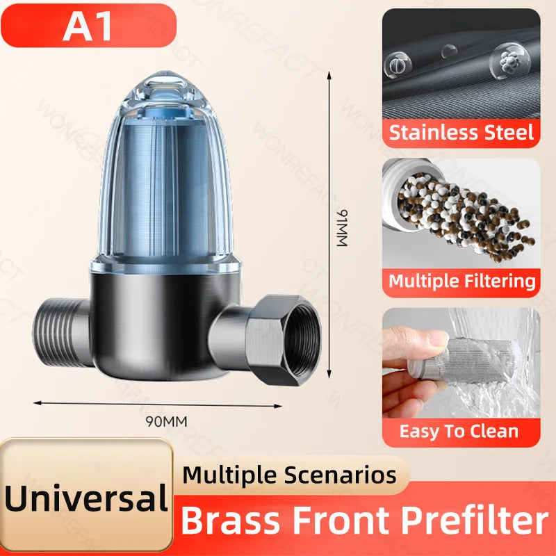 Stainless Steel Water Filter – Detachable Brass Prefilter for Bathroom Plumbing