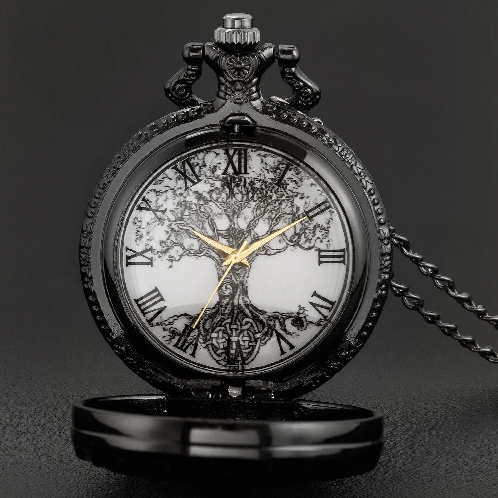 Vintage Tree of Life Pocket Watch – Antique Necklace Pendant for Cosplay