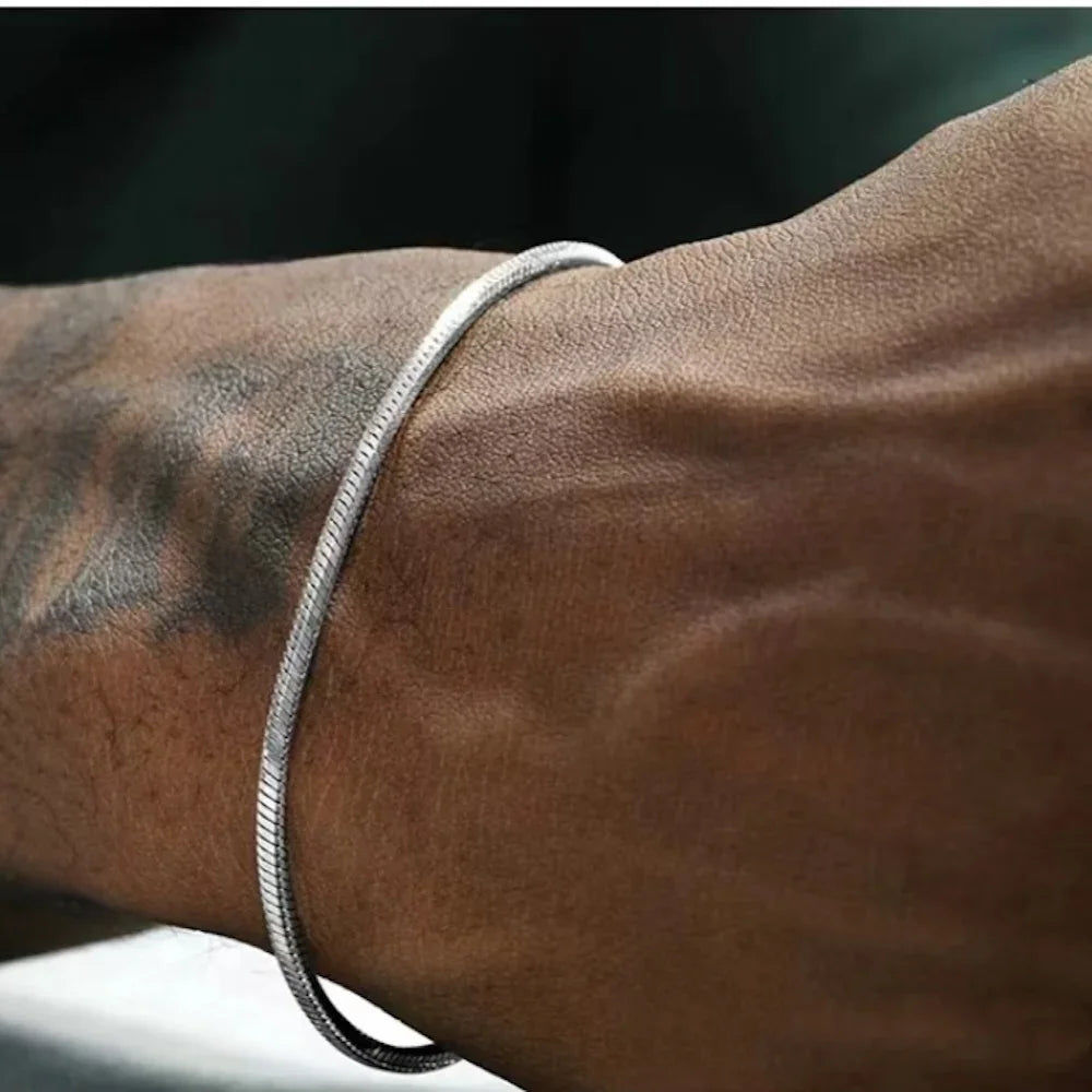 925 Sterling Silver Snake Chain Bracelet – 3mm Minimalist Jewelry for Men Women