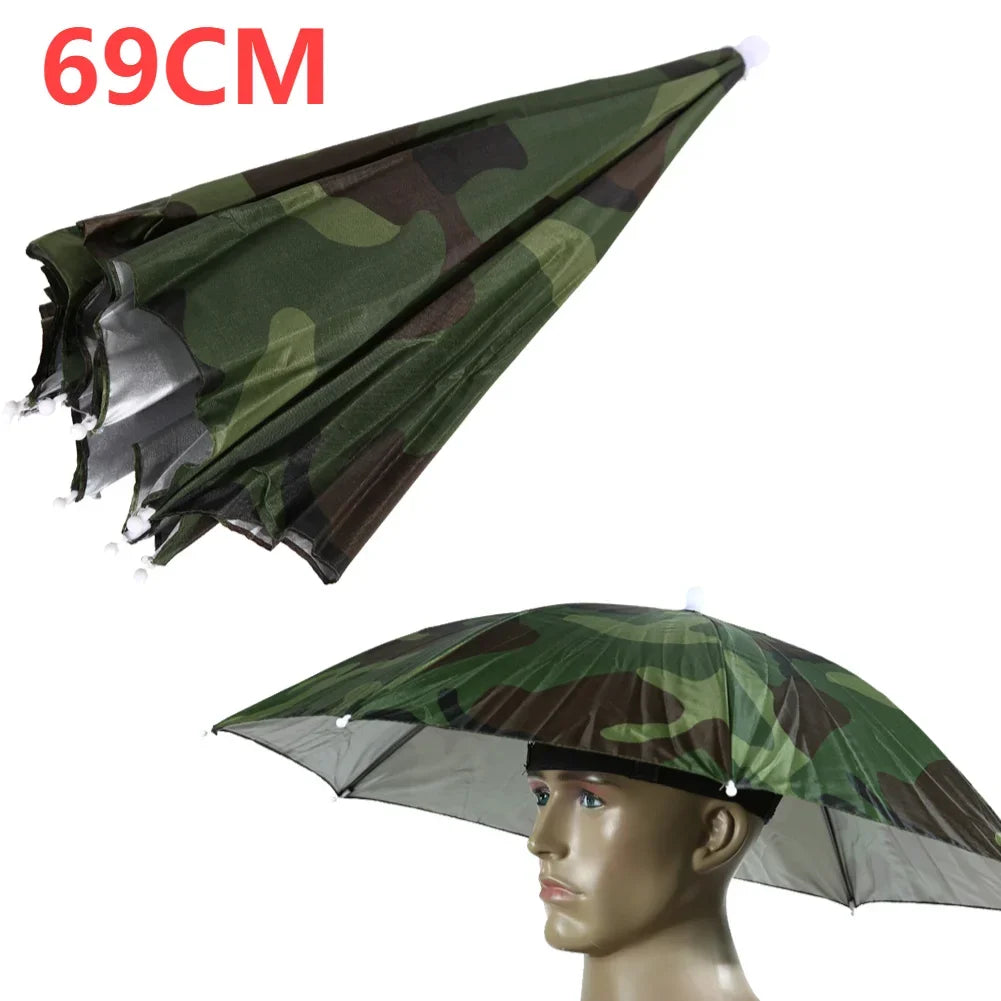 Hands-Free Umbrella Hat – Waterproof Sunscreen Headwear for Hiking and Camping