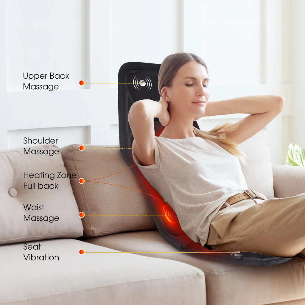 Heated Back Massage Cushion – Infrared Vibrating Mat for Home Office and Car