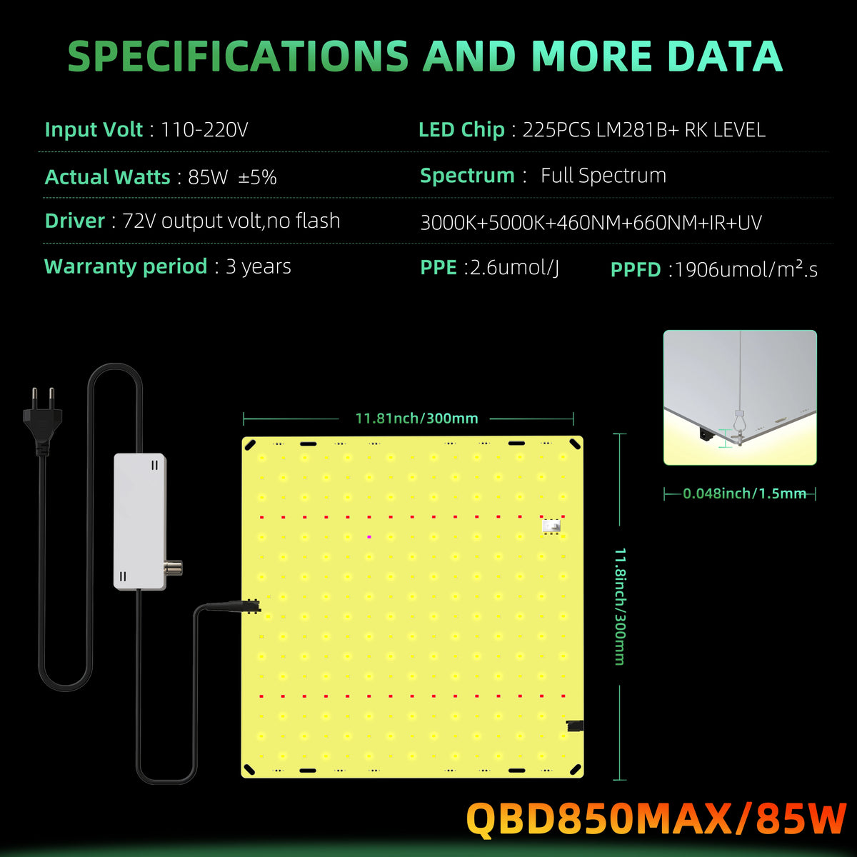 Full Spectrum LED Grow Light – 850W Quiet Fanless Panel for 5x5FT Indoor Plants