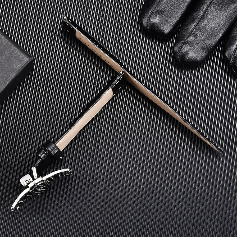 Genuine Calfskin Leather Watch Strap – Butterfly Buckle for Business