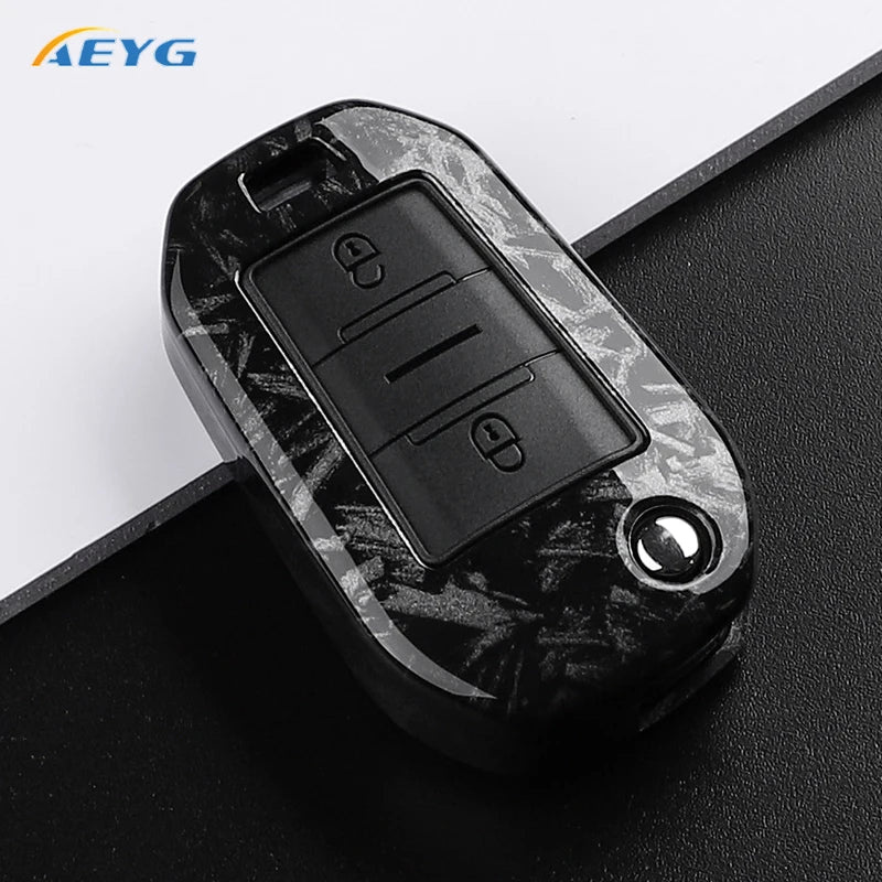 Carbon Fiber Car Key Case – Protective Keychain Cover for Peugeot and Citroen