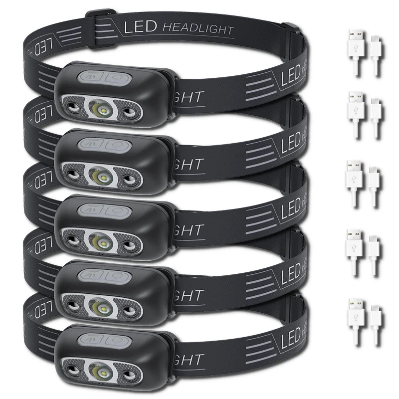 Rechargeable LED Headlamp – Waterproof Motion Sensor Torch for Outdoor Camping