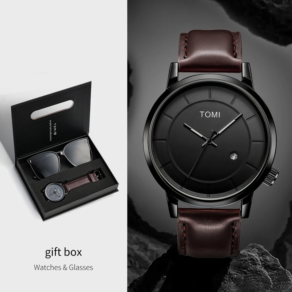 Luxury Quartz Watch and Glasses Set – Fashion Accessory Gift for Men