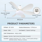 Silent Ceiling Fan Light – Remote Controlled E27 Lamp for Bedroom Living Room