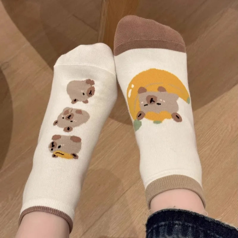Capybara Knit Knee-High Socks – Cute Cartoon Women's Casual Hosiery