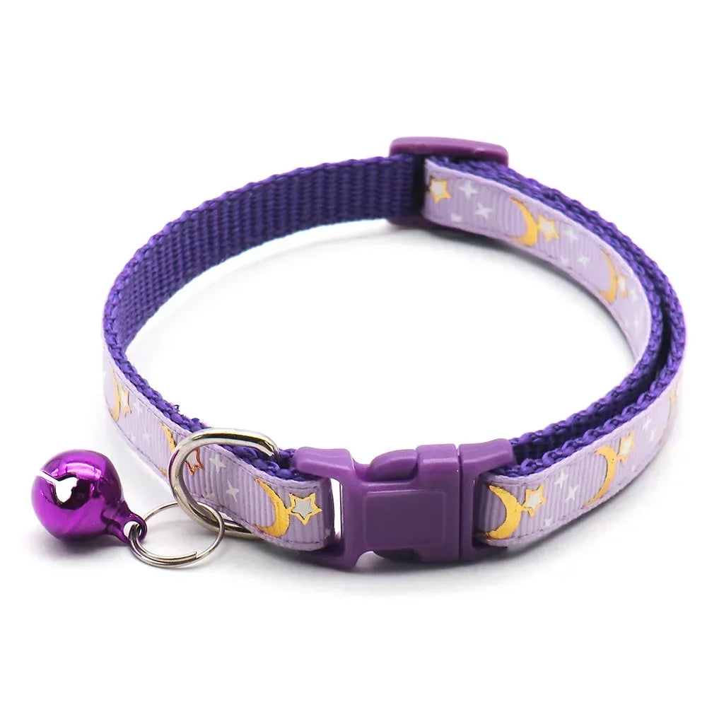Adjustable Moon Star Dog Collar – Cute Bell Pet Necklace for Small Dogs and Cats