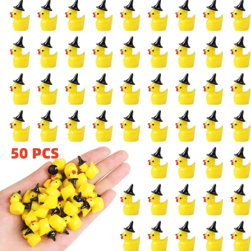 Mini Resin Witch Ducks – Tiny Figurines for Fairy Garden Dollhouse Decor