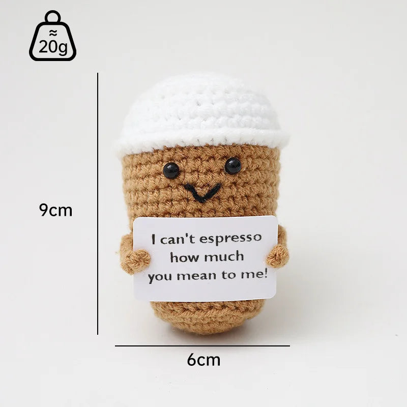 Handmade Wool Crochet Dog Doll – Positive Affirmation Plush for Home Decor
