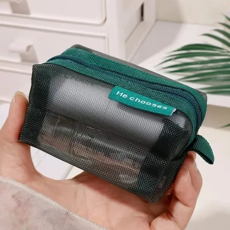 Transparent Mesh Zipper Pouch – Compact Organizer for Travel and Cables