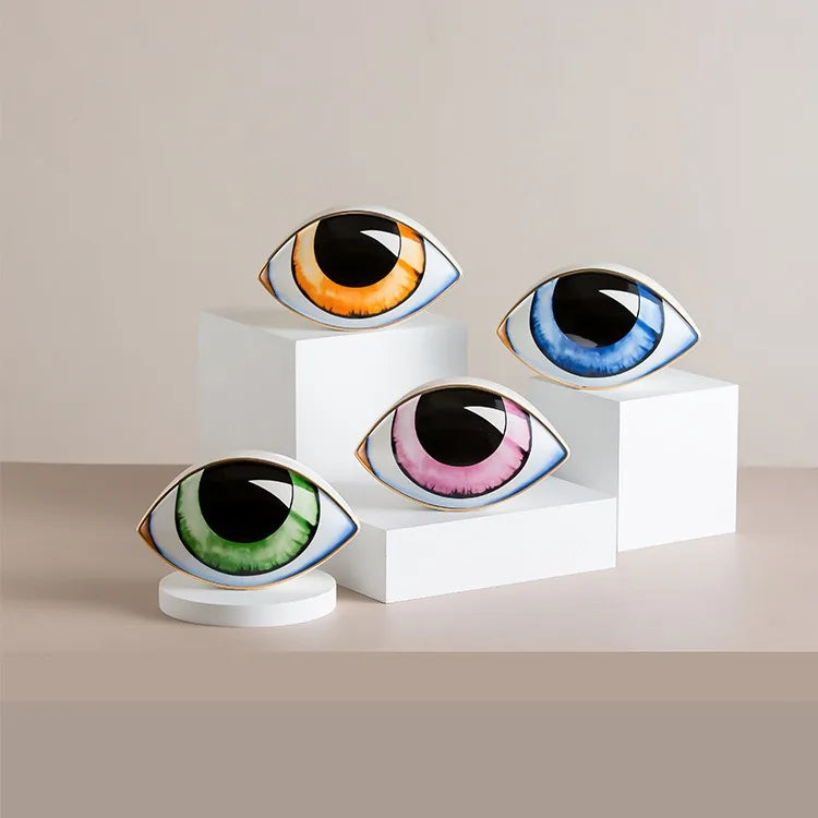 Ceramic Evil Eye Figurine – Lucky Amulet Ornament for Home Living Room Decor