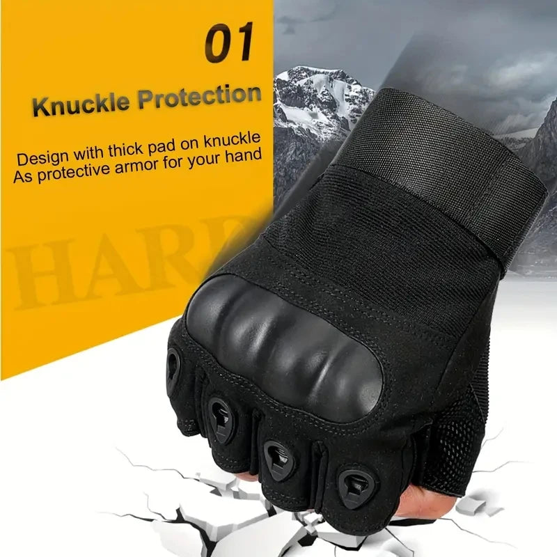 Tactical Fingerless Gloves – Hard Shell Knuckle Protection for Outdoor Sports