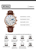 Leather Quartz Chronograph Watch – Men's Moon Phase Business Wristwatch