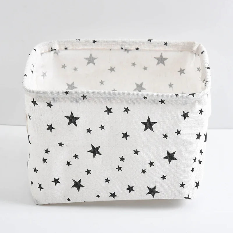 Foldable Cotton Linen Storage Basket – Small Desktop Organizer for Home