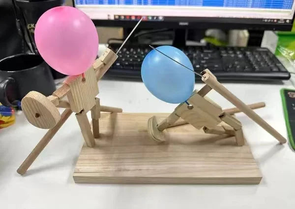 Wooden Fencing Puppet Battle – Bamboo Robot Game for Two-Player Fun
