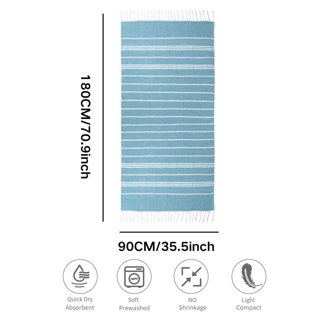 Cotton Turkish Beach Towel – Soft Absorbent Tassel Towel for Travel and Spa
