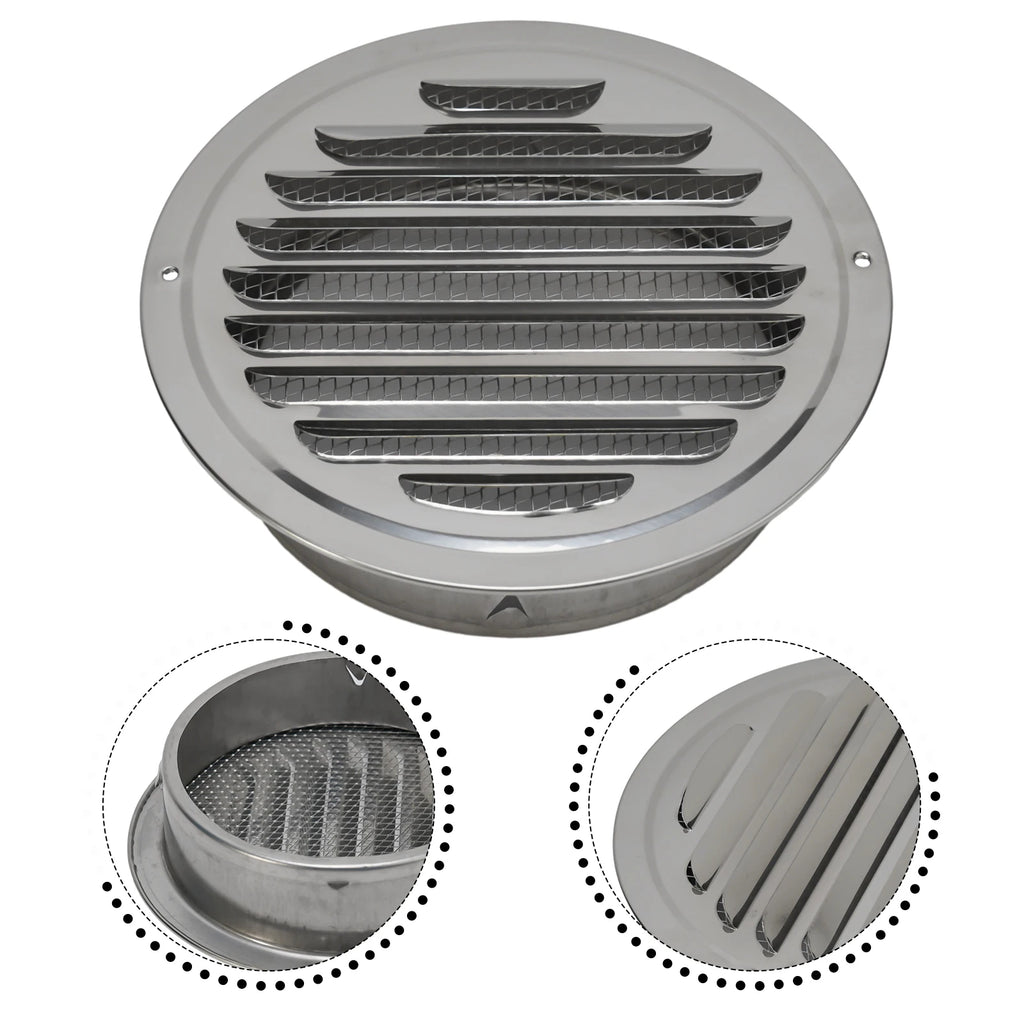 Stainless Steel Round Vent Grille – 70-300mm External Wall Duct for Ventilation