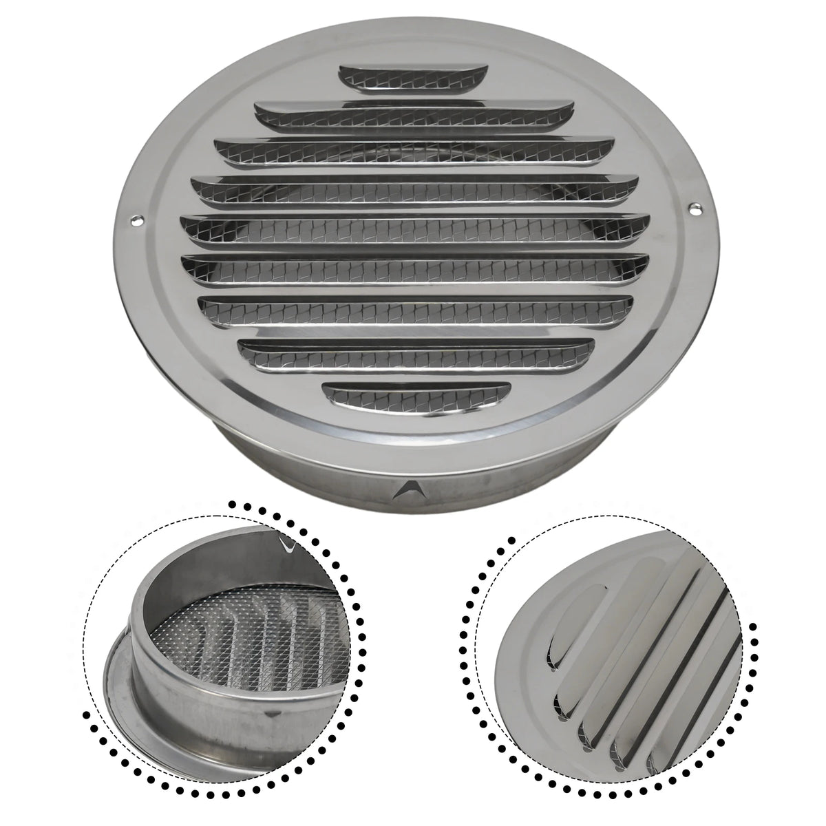 Stainless Steel Round Vent Grille – 70-300mm External Wall Duct for Ventilation