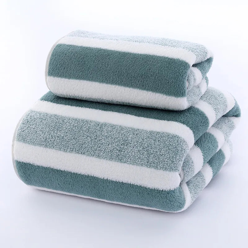 Striped Cotton Towel Set – Absorbent Quick-Dry Fabric for Bathroom Decor