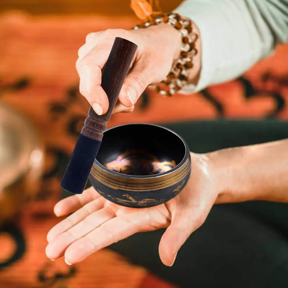 Tibetan Singing Bowl Set – Engraved Lotus for Meditation and Chakra Healing