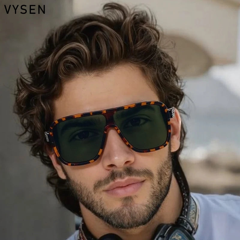 Oversized Polarized Rectangle Sunglasses – Vintage Steampunk for Men