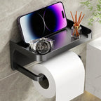 Wall Mounted Toilet Paper Holder – Plastic Storage Shelf for Bathroom