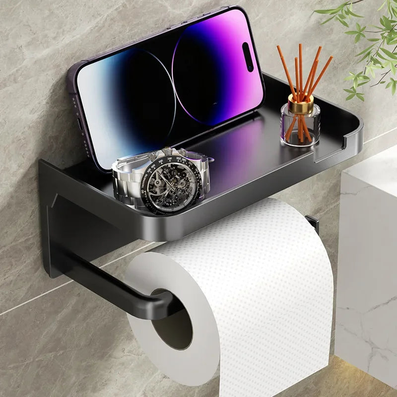 Wall Mounted Toilet Paper Holder – Plastic Storage Shelf for Bathroom