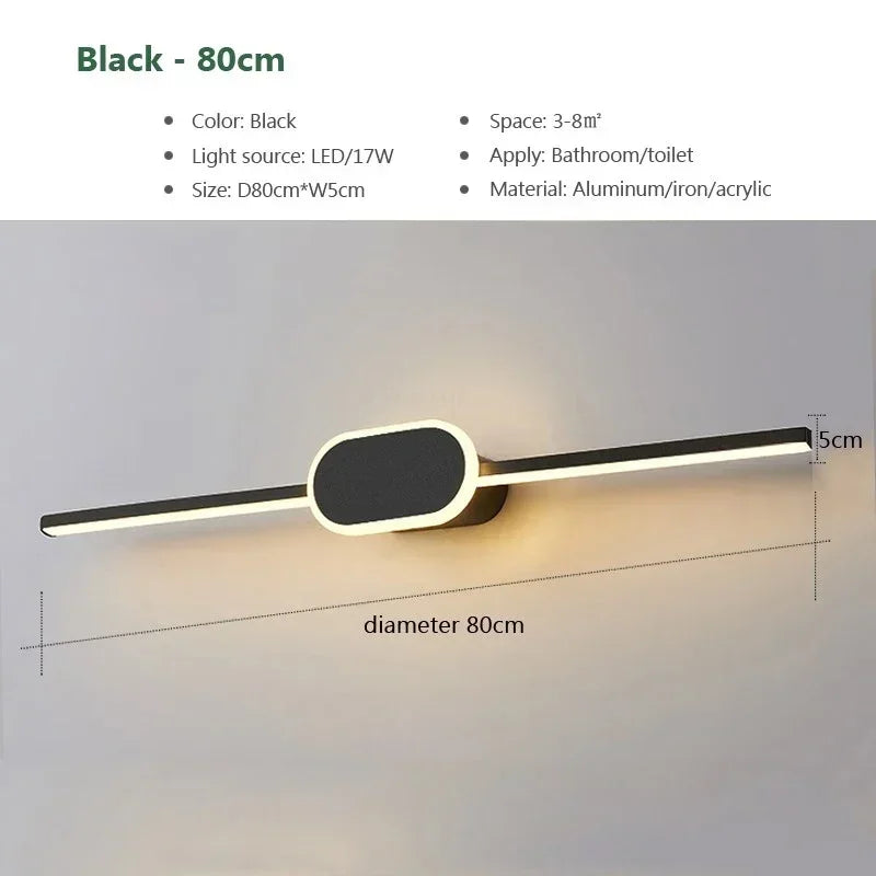LED Mirror Front Wall Sconce – 40-80cm Strip Light for Bathroom Decor