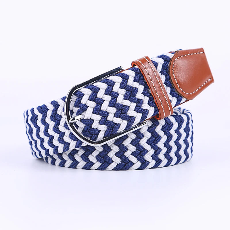 Woven Elastic Canvas Belt – Stretch Braided Buckle Strap for Casual Jeans