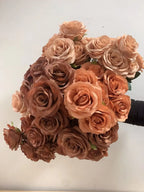 Artificial Brown Rose Bouquet – Silk Flower Arrangement for Home Wedding Decor