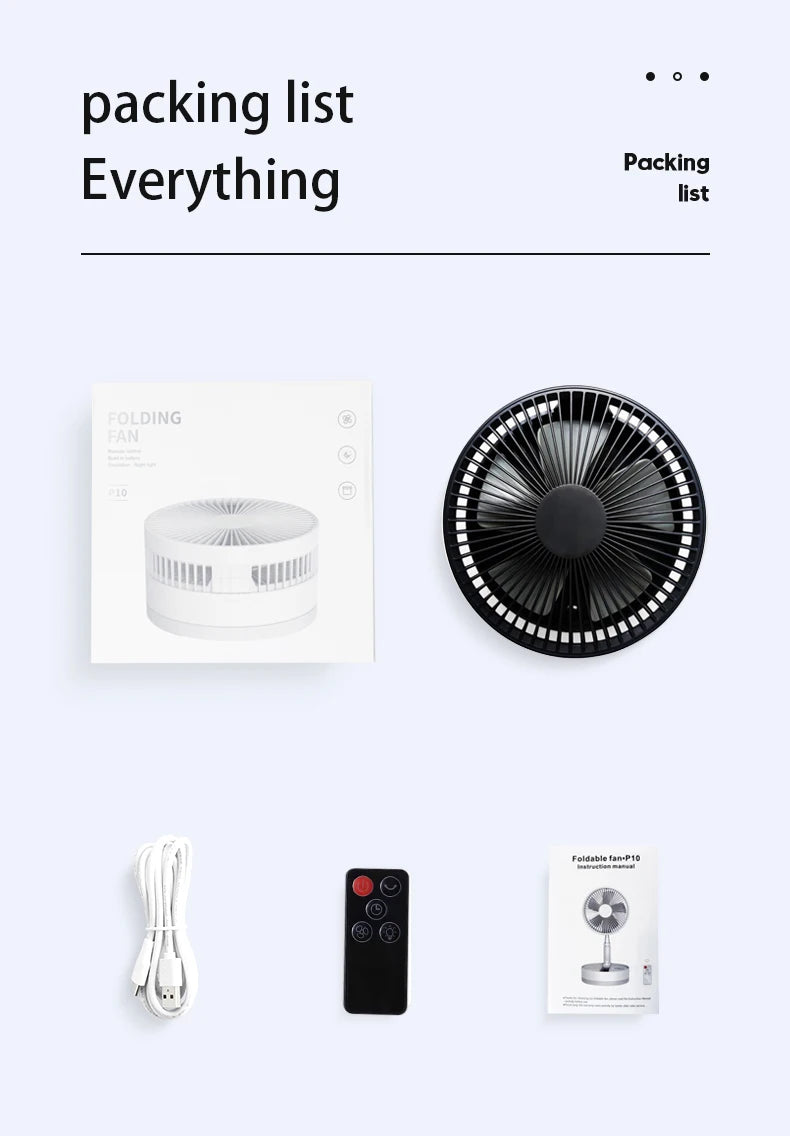 Folding Portable Desk Fan – 10800mAh Rechargeable Air Cooler for Camping