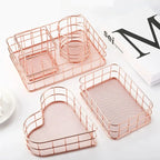 Gold Iron Storage Basket – Geometric Desktop Organizer for Makeup Brushes