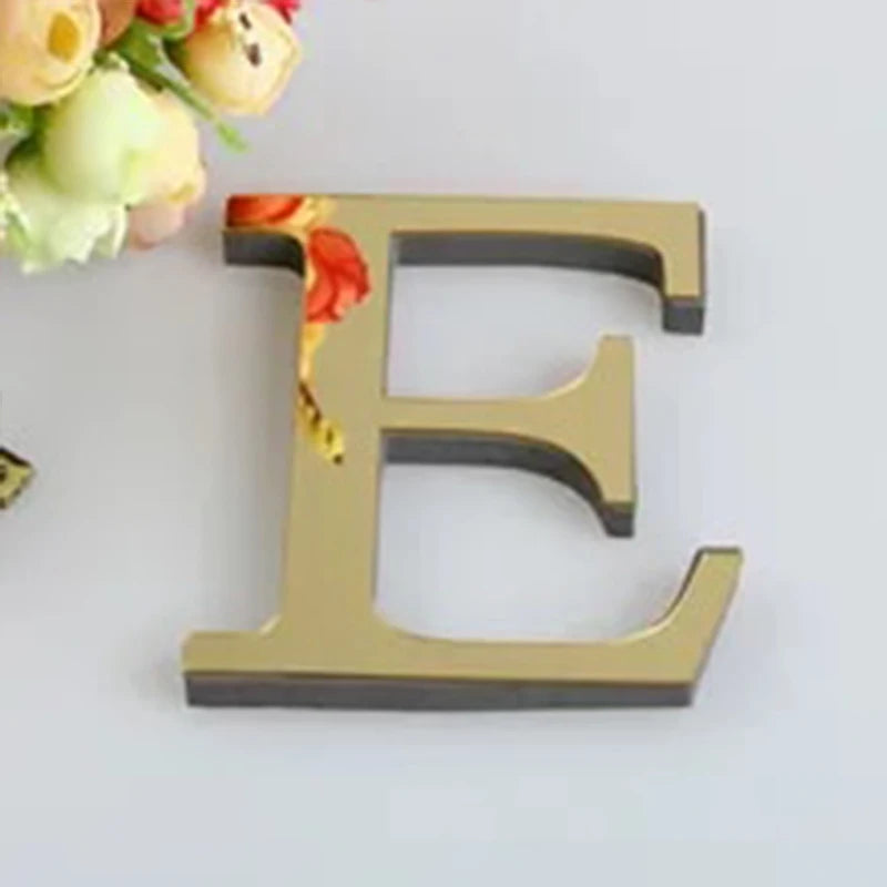 3D Gold Acrylic Letter Wall Stickers – Self-Adhesive Alphabet Home Decor