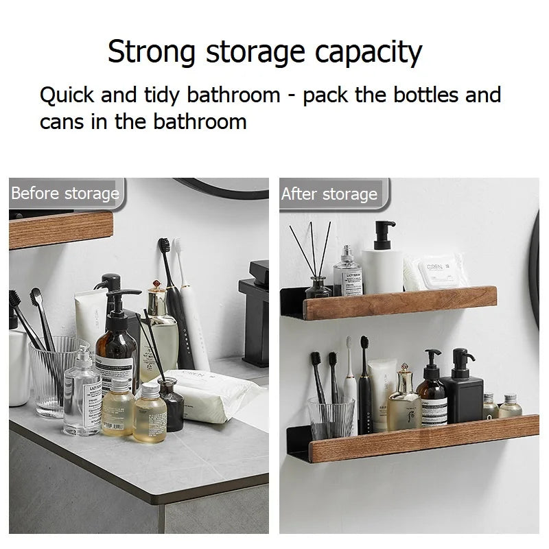 Corner Bathroom Shelf – Solid Wood Wall Mounted Organizer for Shower Storage