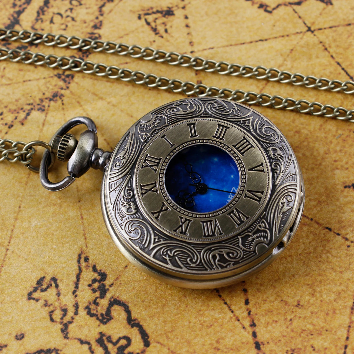 Antique Blue Dial Pocket Watch – Vintage Pendant Necklace for Holiday Gift