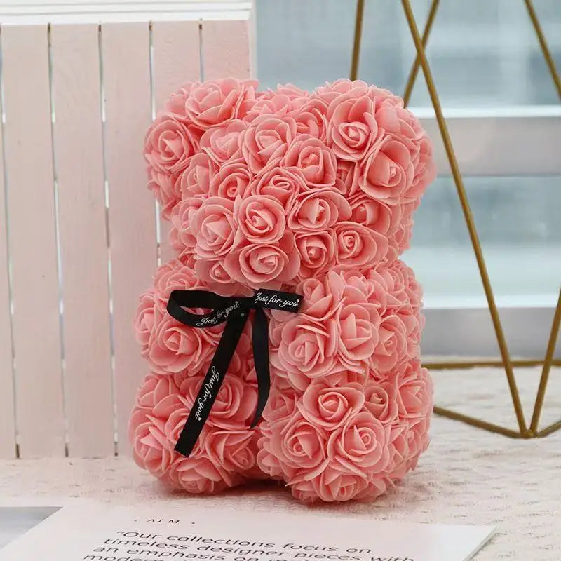 Artificial Rose Flower Bear – Romantic Gift for Valentine's Day and Birthday