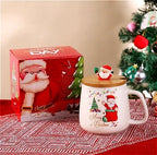 Ceramic Christmas Tree Mug – Festive Coffee Cup with Lid and Spoon for Gifts