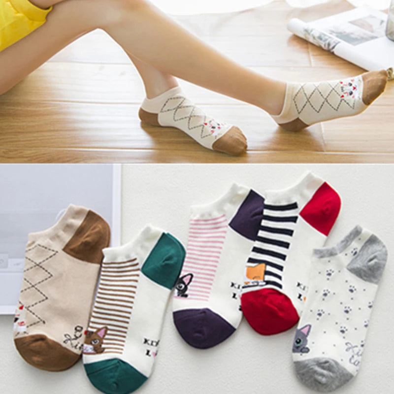 Cute Cat Ankle Socks – Cartoon Animal Kitten Cotton Hosiery for Women