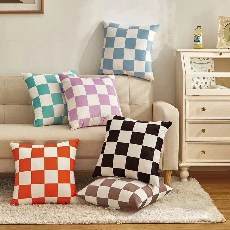 Checkerboard Plaid Cushion Cover – Retro Square Pillowcase for Home Decor