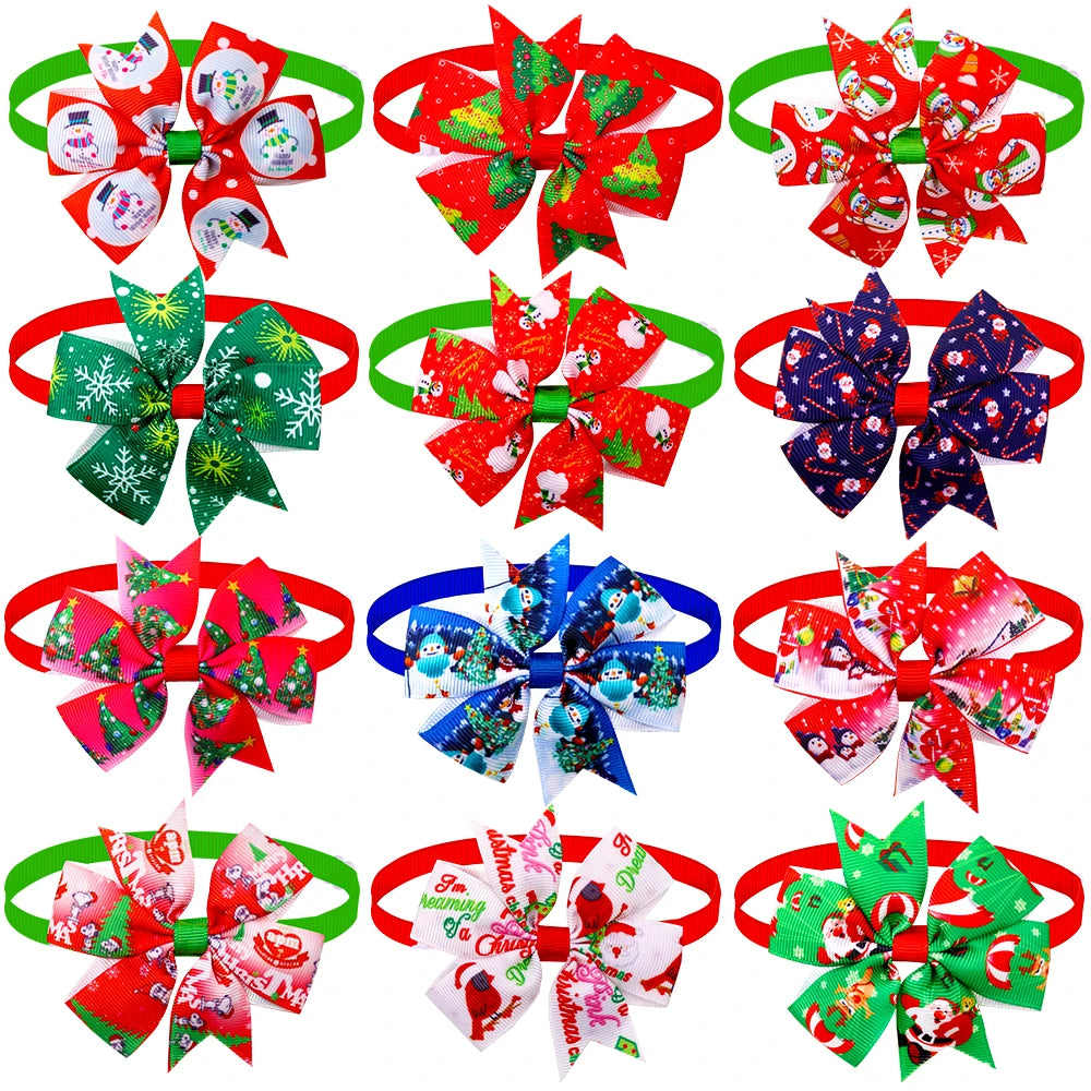 Adjustable Christmas Dog Bow Ties – Festive Holiday Pet Costume Accessories