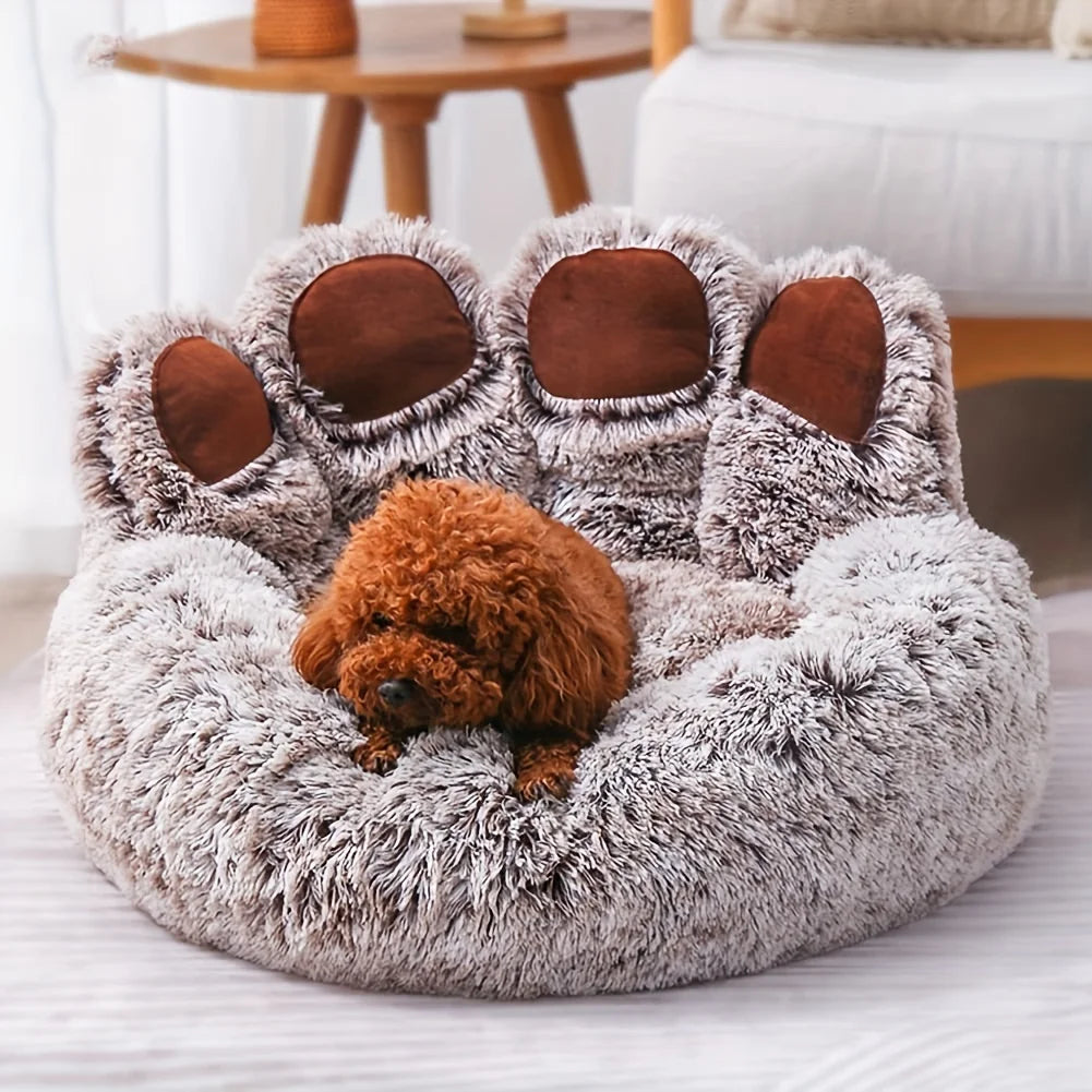 Bear Paw Pet Bed – Fluffy Plush Sofa for Small and Medium Dogs and Cats