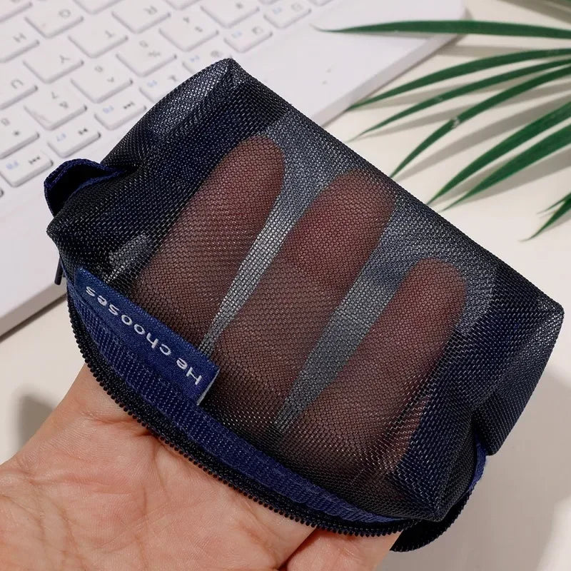 Transparent Mesh Zipper Pouch – Compact Organizer for Travel and Cables