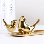 Nordic Gold Ceramic Bird Statue – Modern Animal Sculpture for Home Decor