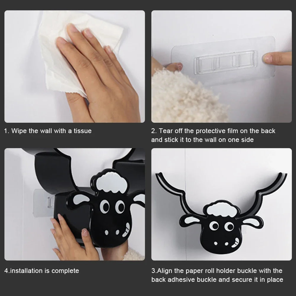 Sheep Toilet Paper Holder – Wall Mounted Metal Organizer for Bathroom Decor